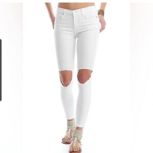 Free People distressed knee high waisted stretchy skinny jeans